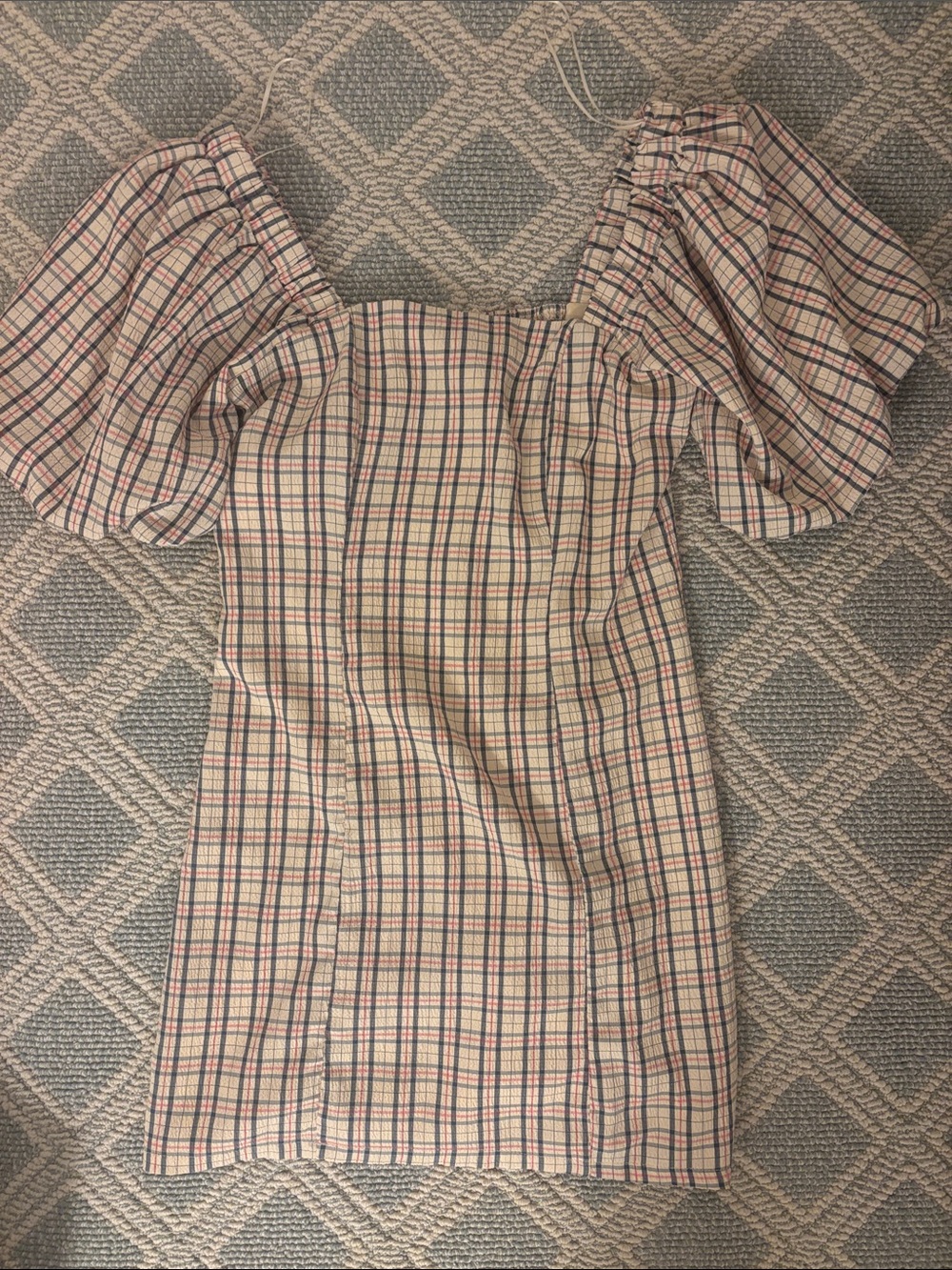 Lena Plaid Mini Dress in Cream with Pink & Navy Stripes